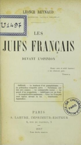 Les Juifs français devant l'opinion ...